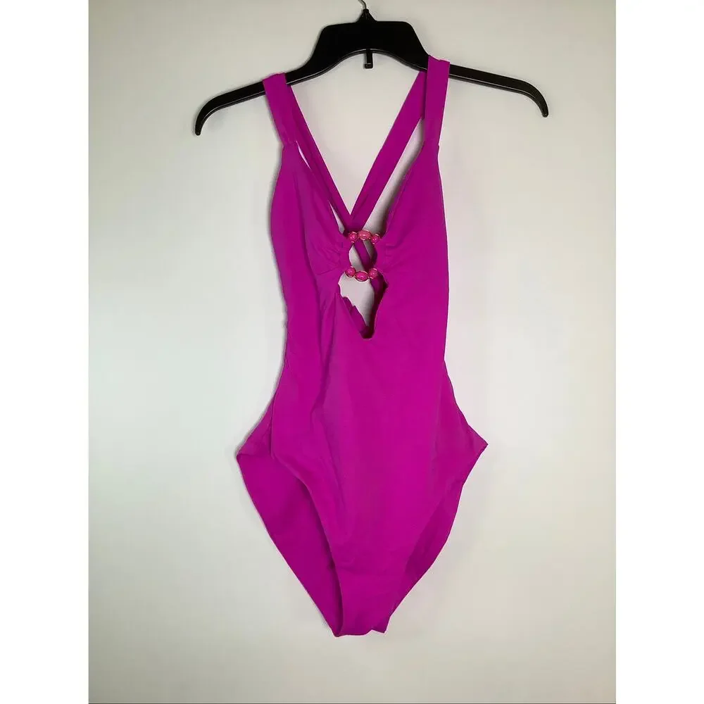 BECCA Women's Small Azalea Marble Canyon Ariyah Ring One Piece Swimsuit V4-4